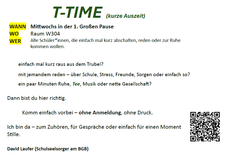 T Time Schulseelsorge 3.11.25 Aushang
